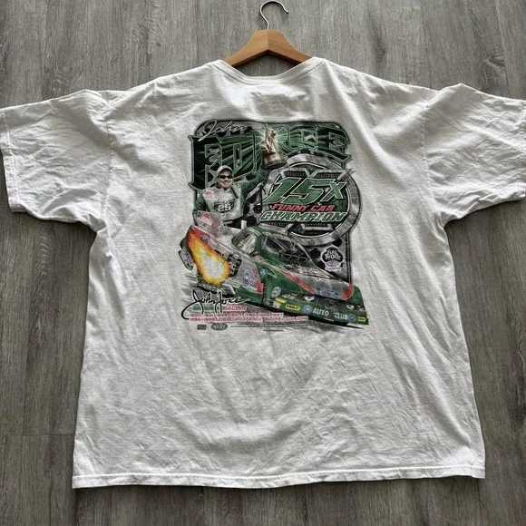 Vintage John Force 15X Funny Car Champion Shirt Mens 2XL White NHRA Graphic T - Picture 1 of 8